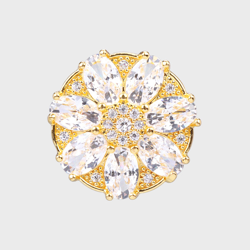 17mm Zircon Seven-Leaf Flower Diamond Metal Button for Women's Suits 2pcs - Lots of Buttons