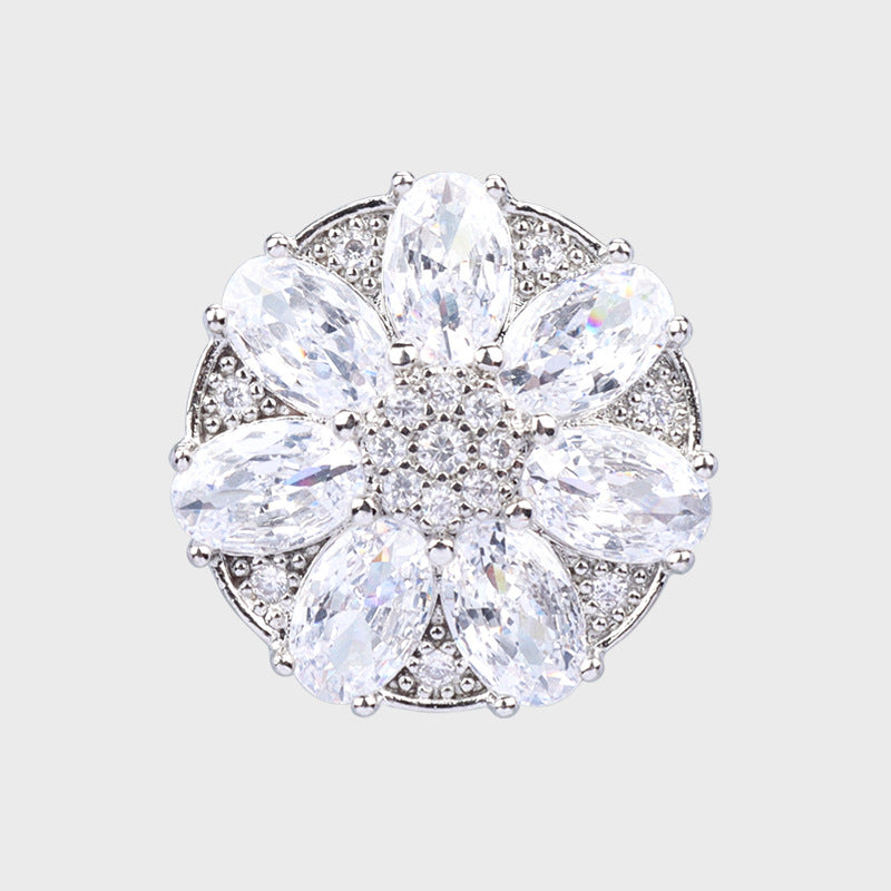 17mm Zircon Seven-Leaf Flower Diamond Metal Button for Women's Suits 2pcs - Lots of Buttons