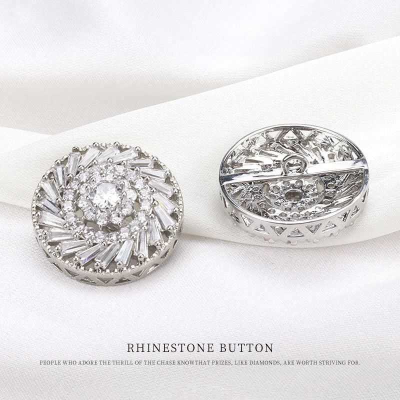 19mm Rhinestone Zircon Crystal Round Metal Button for Women's Skirts 2pcs - Lots of Buttons
