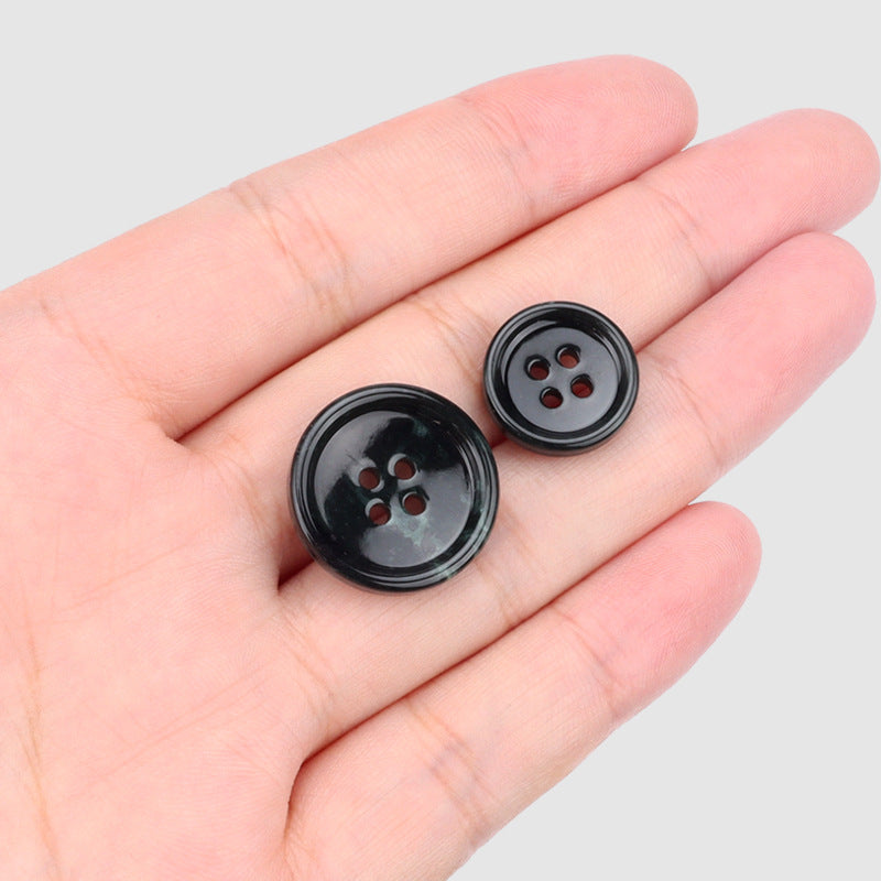 Glossy Black Round Natural Jade Four Hole Buttons for Suit Jackets Trousers 4pcs