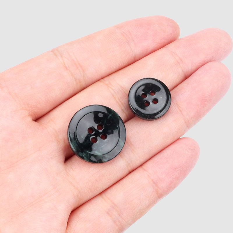 15/20mm Glossy Dark Green Round Four Hole Natural Xiuyan Jade Buttons 4pcs