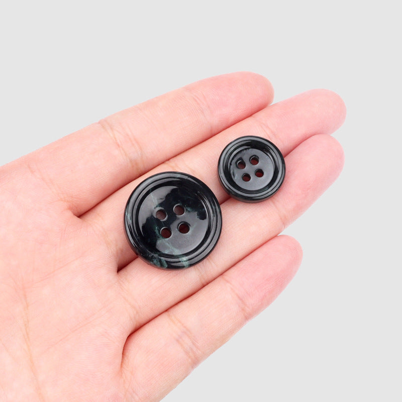 18/25mm Round Dark Green Natural Xiuyan Jade Four Hole Buttons 2pcs