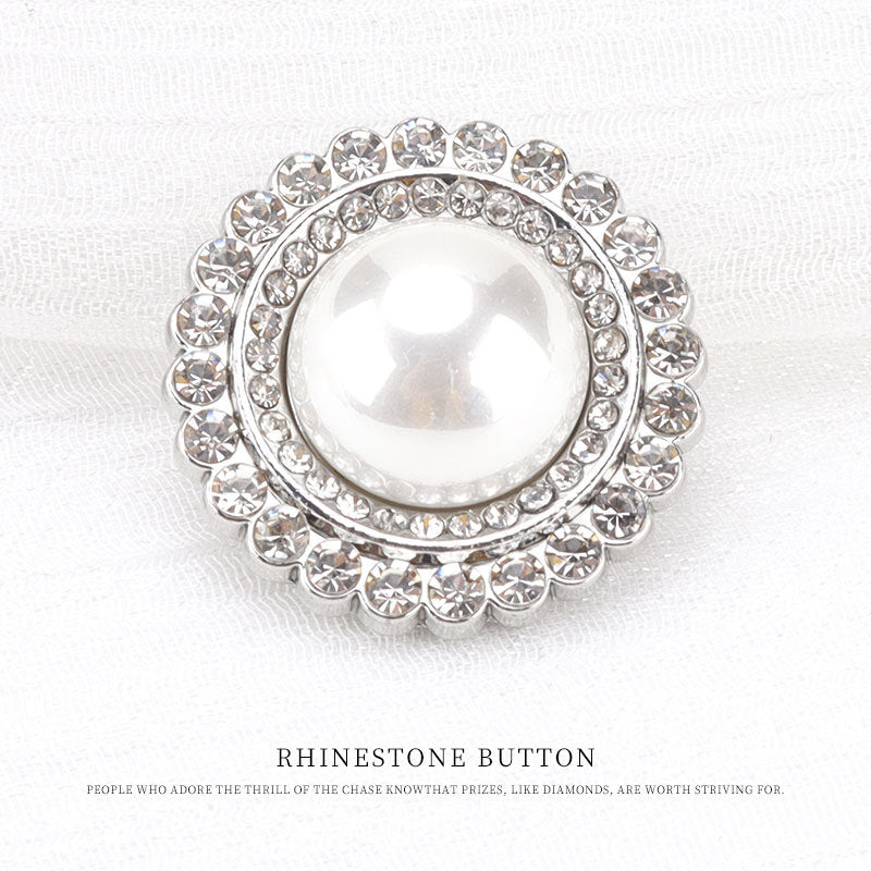 21.5mm Silver Pearl White Black Rhinestones Metal Sewing Button 6pcs