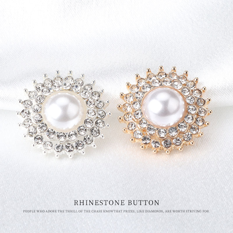 22mm Gear-Shaped Pearl Rhinestone Metal Button for Women's Knit Tops 6pcs - Lots of Buttons