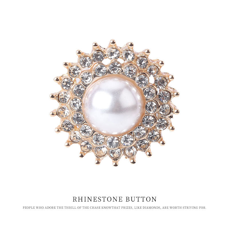 22mm Gear-Shaped Pearl Rhinestone Metal Button for Women's Knit Tops 6pcs - Lots of Buttons