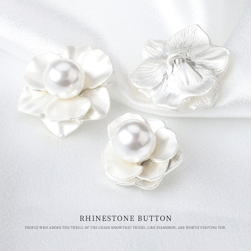 White Pearl Flower Button with Handle for Women's Coats 5pcs - Lots of Buttons