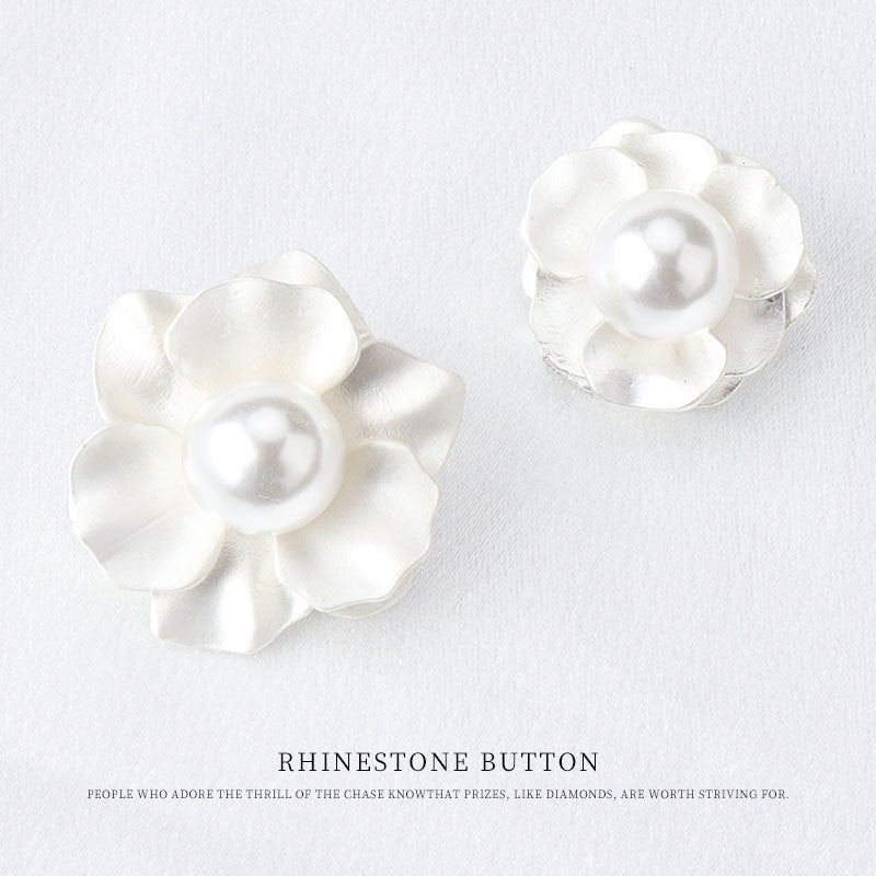 White Pearl Flower Button with Handle for Women's Coats 5pcs - Lots of Buttons