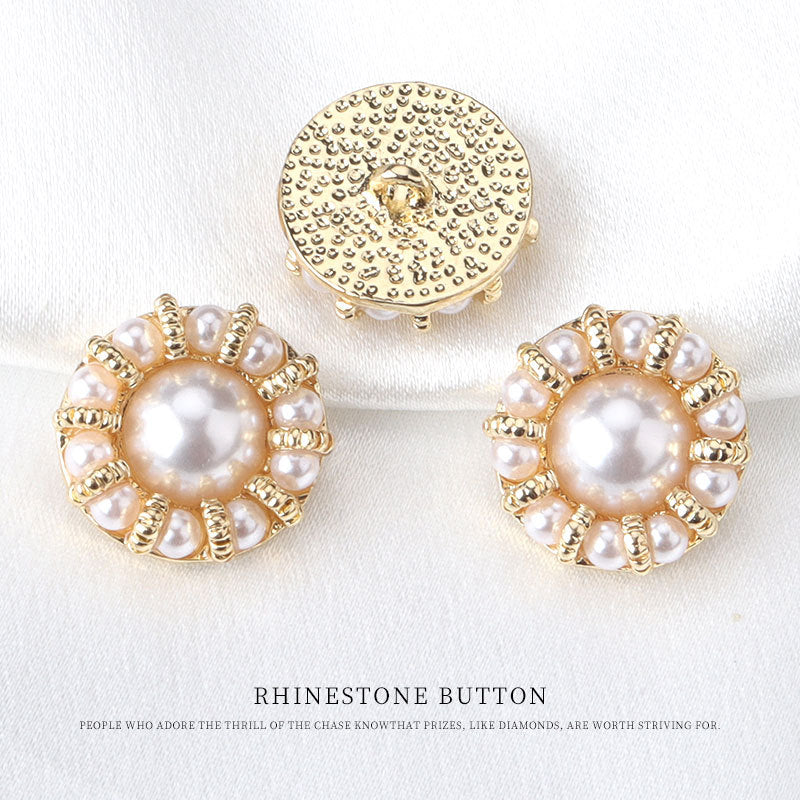 18mm Golden Round Pearl Metal Button for Women's Sweater Jackets 12pcs - Lots of Buttons