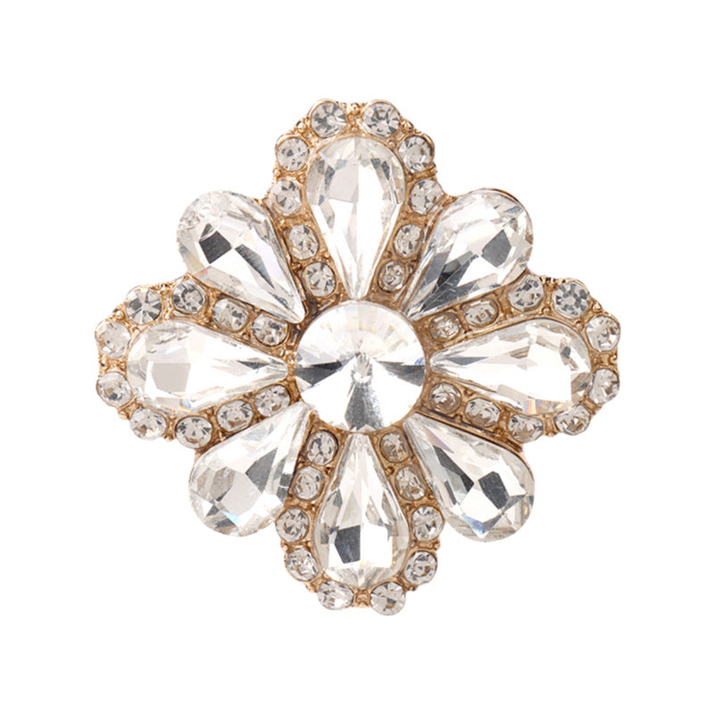 28mm Women's Golden Metal Buttons with Petal Shaped Rhinestones 4pcs - Lots of Buttons