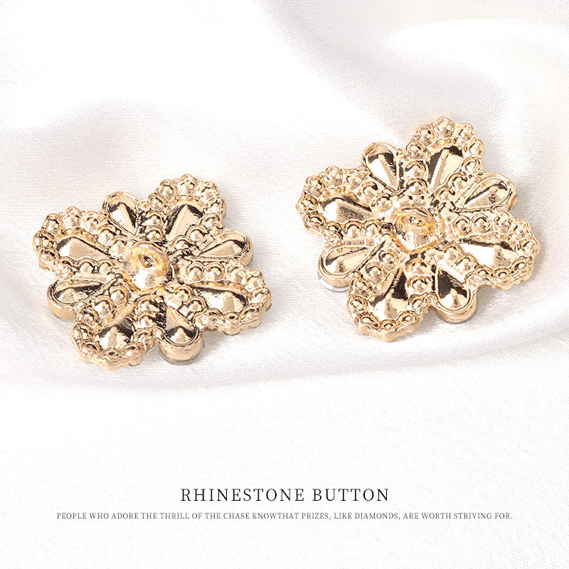 28mm Women's Golden Metal Buttons with Petal Shaped Rhinestones 4pcs - Lots of Buttons
