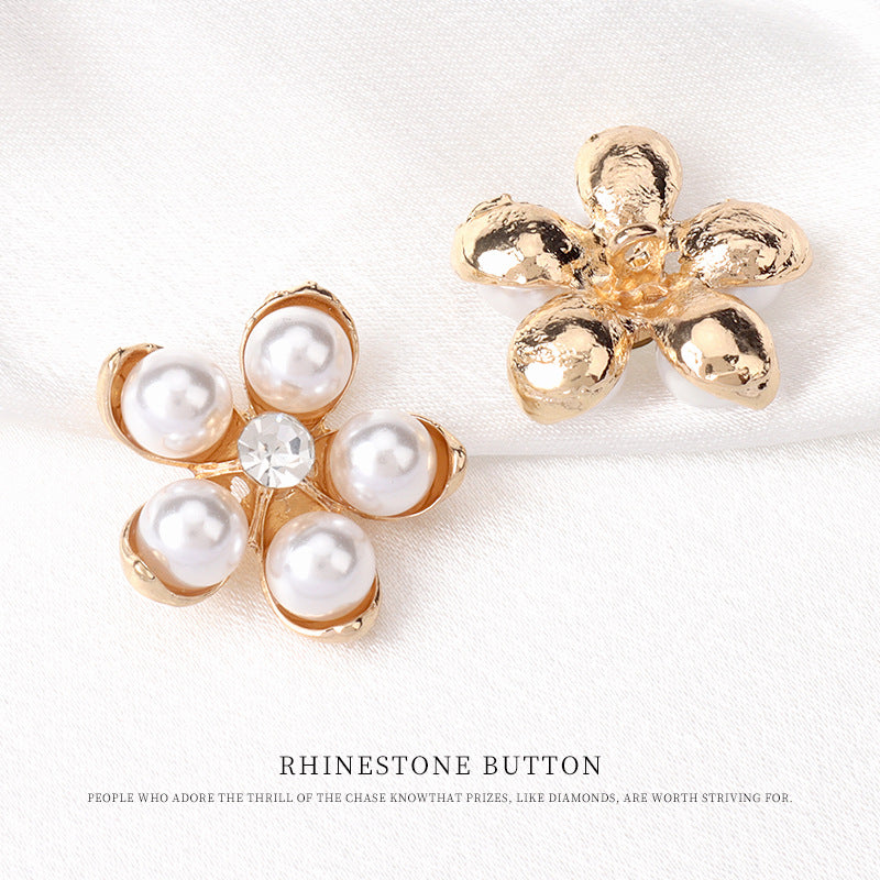 25mm Golden Metal Pearl Floral Button for Women's Coats Skirts 6pcs - Lots of Buttons
