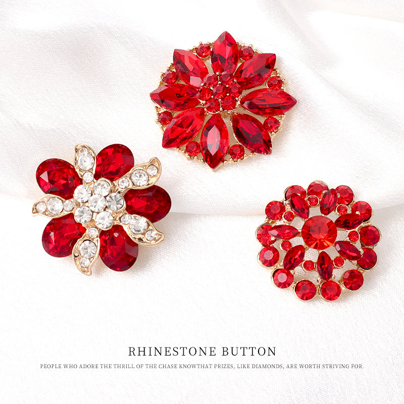 25/27/31mm Metal Red Rhinestone Floral Buttons for Vintage Fur Coats 4pcs