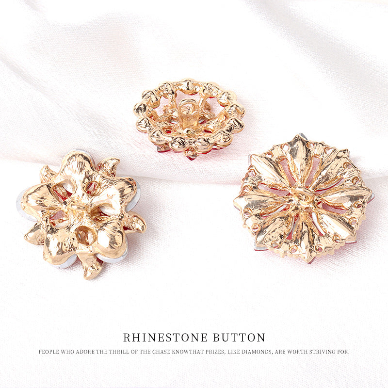 25/27/31mm Metal Red Rhinestone Floral Buttons for Vintage Fur Coats 4pcs