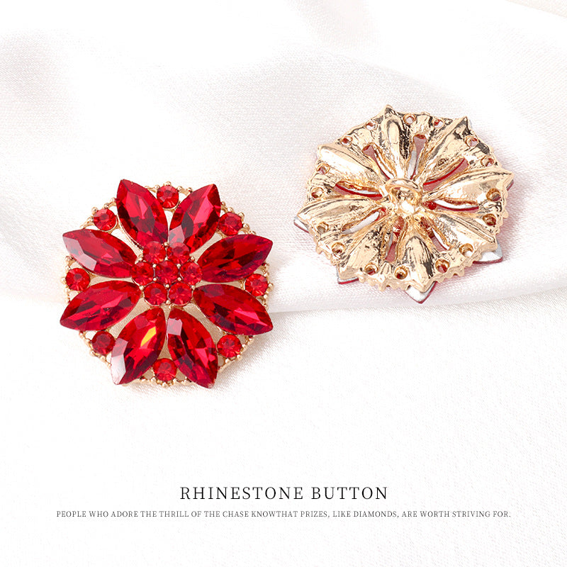 25/27/31mm Metal Red Rhinestone Floral Buttons for Vintage Fur Coats 4pcs