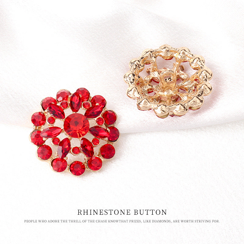 25/27/31mm Metal Red Rhinestone Floral Buttons for Vintage Fur Coats 4pcs