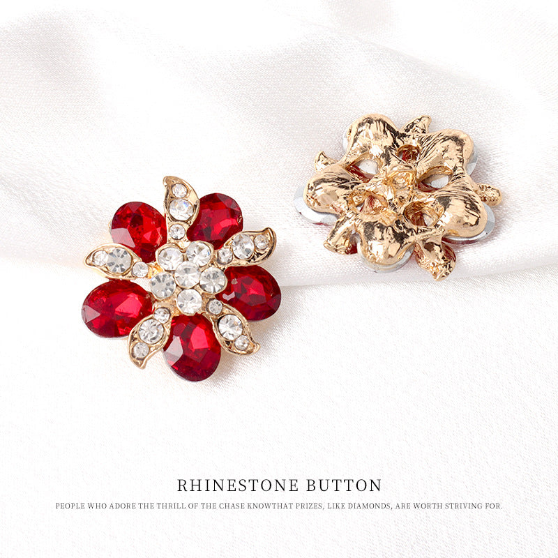 25/27/31mm Metal Red Rhinestone Floral Buttons for Vintage Fur Coats 4pcs