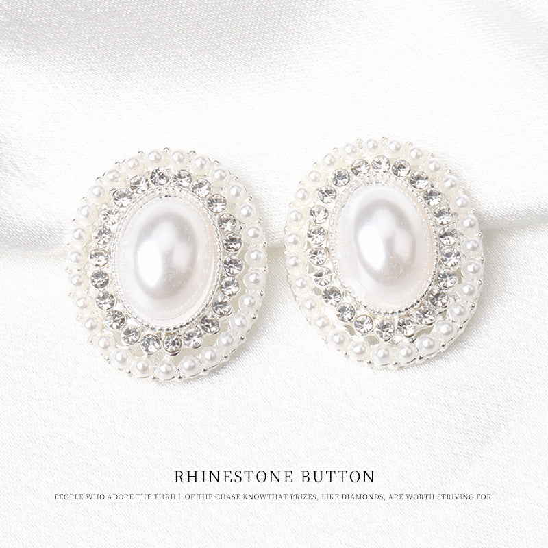 Silver Oval Pearl Coat Decorative Rhinestone Button for Women's Clothes 6pcs - Lots of Buttons
