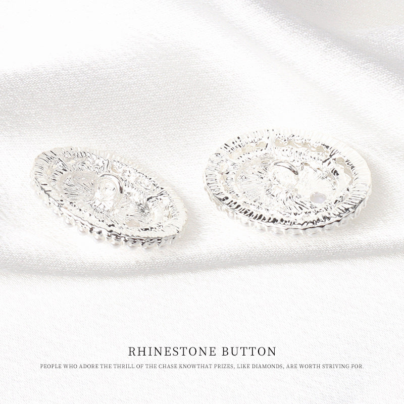 Silver Oval Pearl Coat Decorative Rhinestone Button for Women's Clothes 6pcs - Lots of Buttons