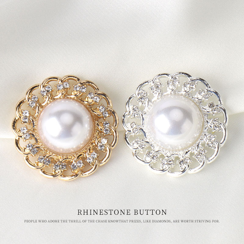 1,06 inch Gouden Zilveren Ronde Metalen Parels Rhinestone Knop 6 stuks