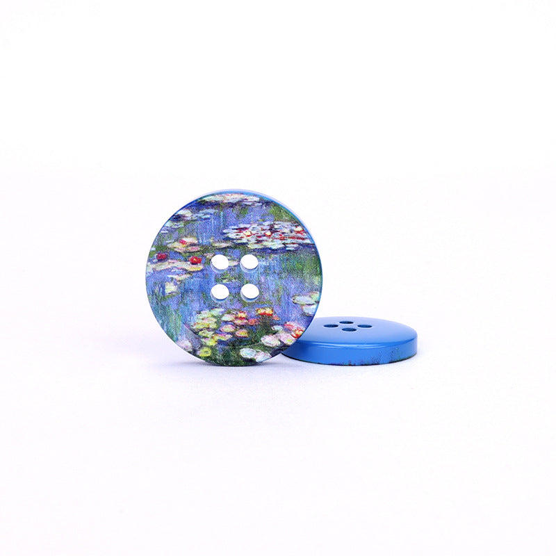 23/25/30mm Runda Fyrhåliga Resin-knappar med Oljemålningar 20st