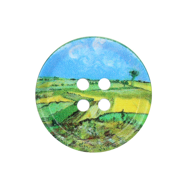 23/25/30mm Runda Fyrhåliga Resin-knappar med Oljemålningar 20st