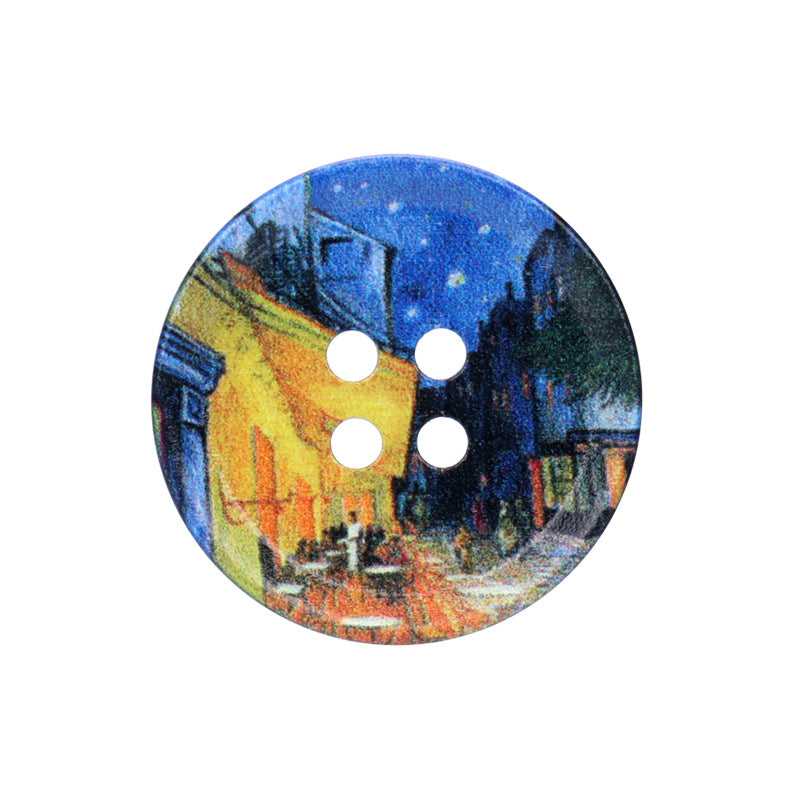 23/25/30mm Runda Fyrhåliga Resin-knappar med Oljemålningar 20st
