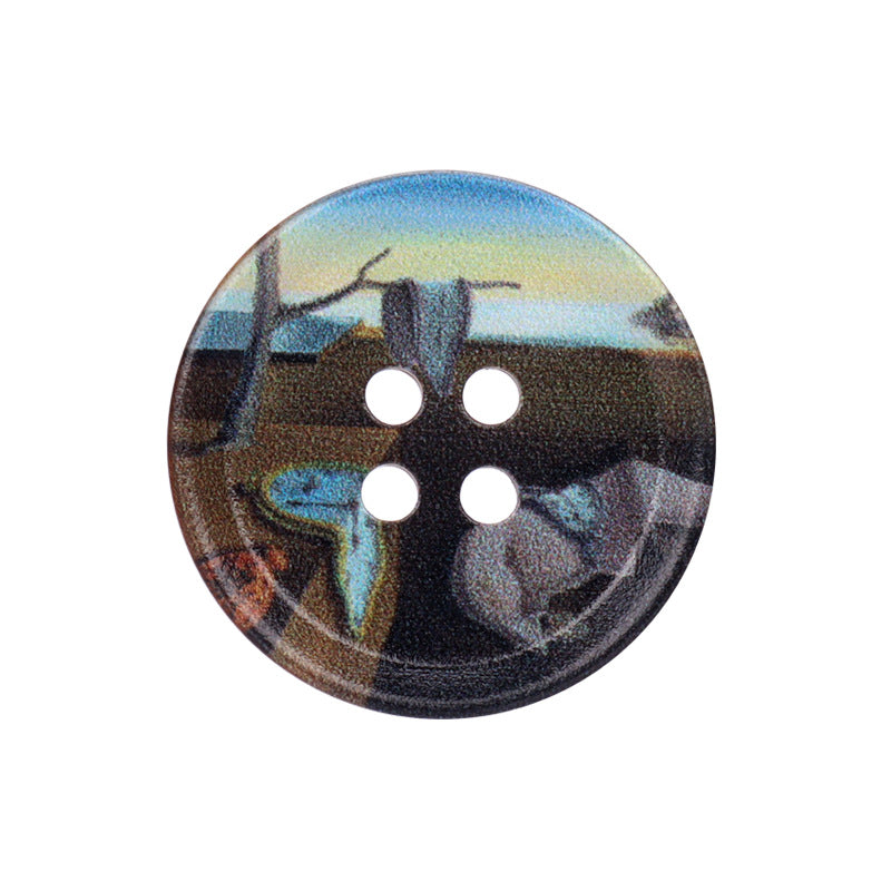 23/25/30mm Runda Fyrhåliga Resin-knappar med Oljemålningar 20st