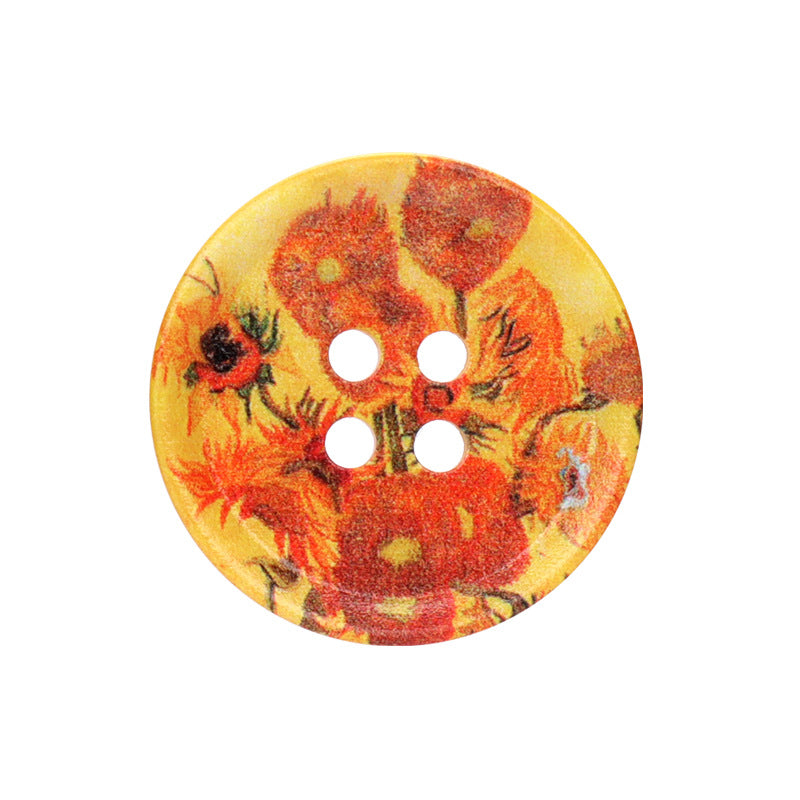 23/25/30mm Runda Fyrhåliga Resin-knappar med Oljemålningar 20st