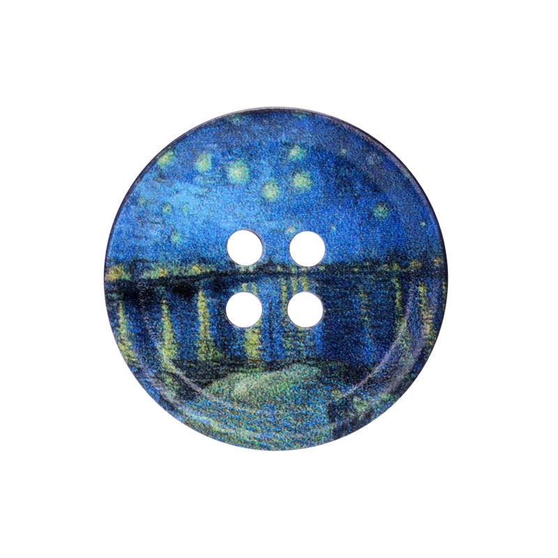 23/25/30mm Runda Fyrhåliga Resin-knappar med Oljemålningar 20st