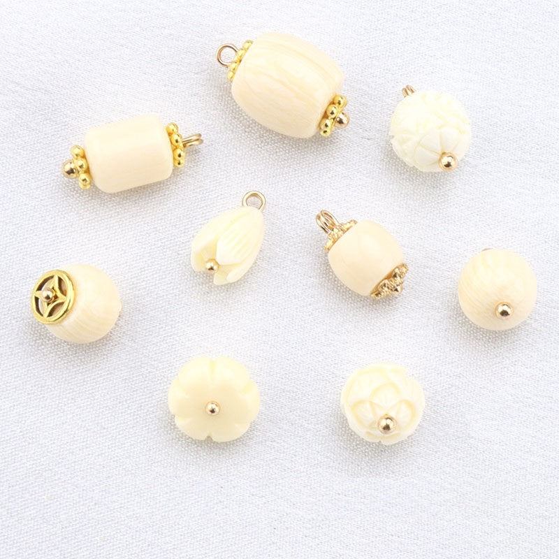 10mm Beige Resin Bead Frog Buttons Gold Studs for Chinese Cheongsam 20pcs