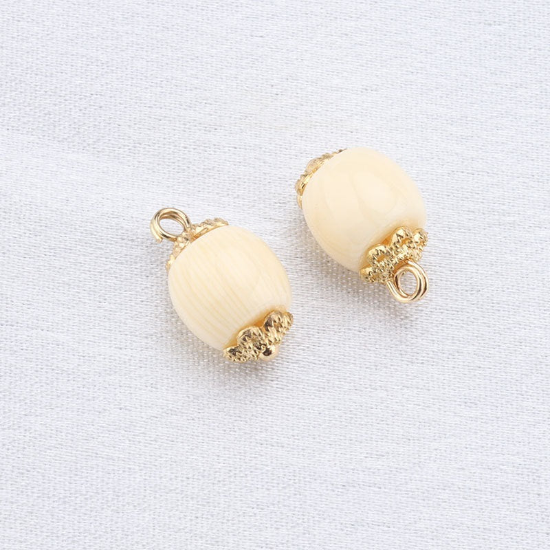 10mm Beige Resin Bead Frog Buttons Gold Studs for Chinese Cheongsam 20pcs