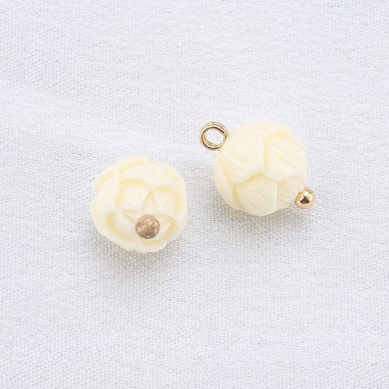 10mm Beige Resin Bead Frog Buttons Gold Studs for Chinese Cheongsam 20pcs