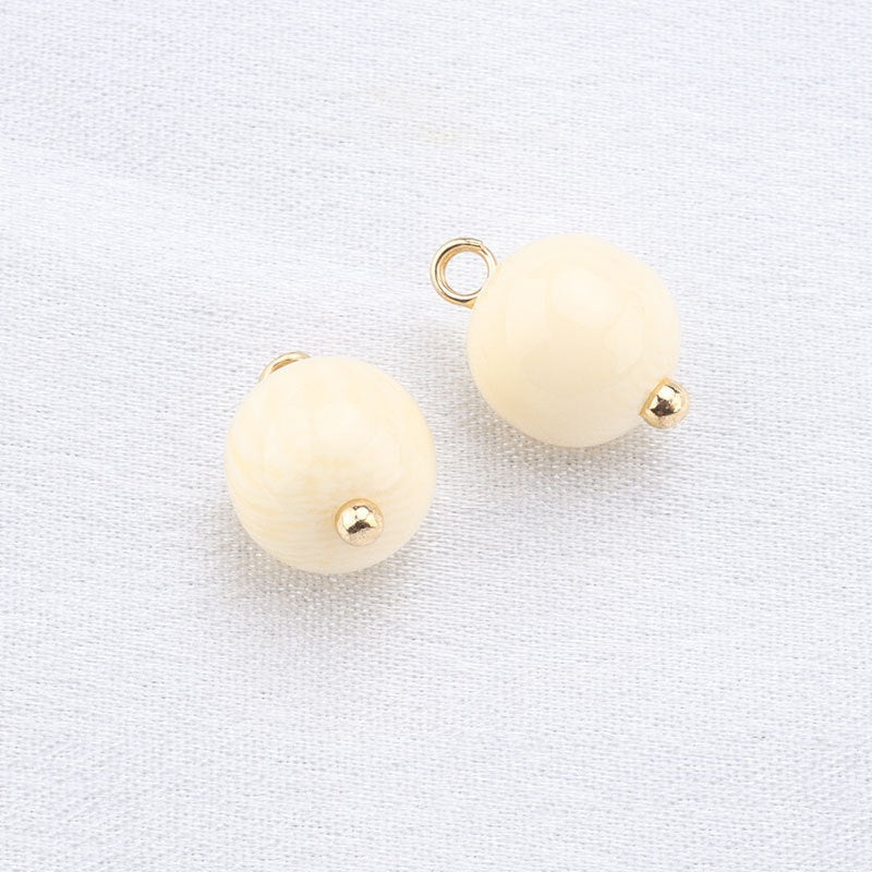 10mm Beige Resin Bead Frog Buttons Gold Studs for Chinese Cheongsam 20pcs