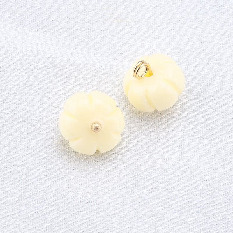 10mm Beige Resin Bead Frog Buttons Gold Studs for Chinese Cheongsam 20pcs