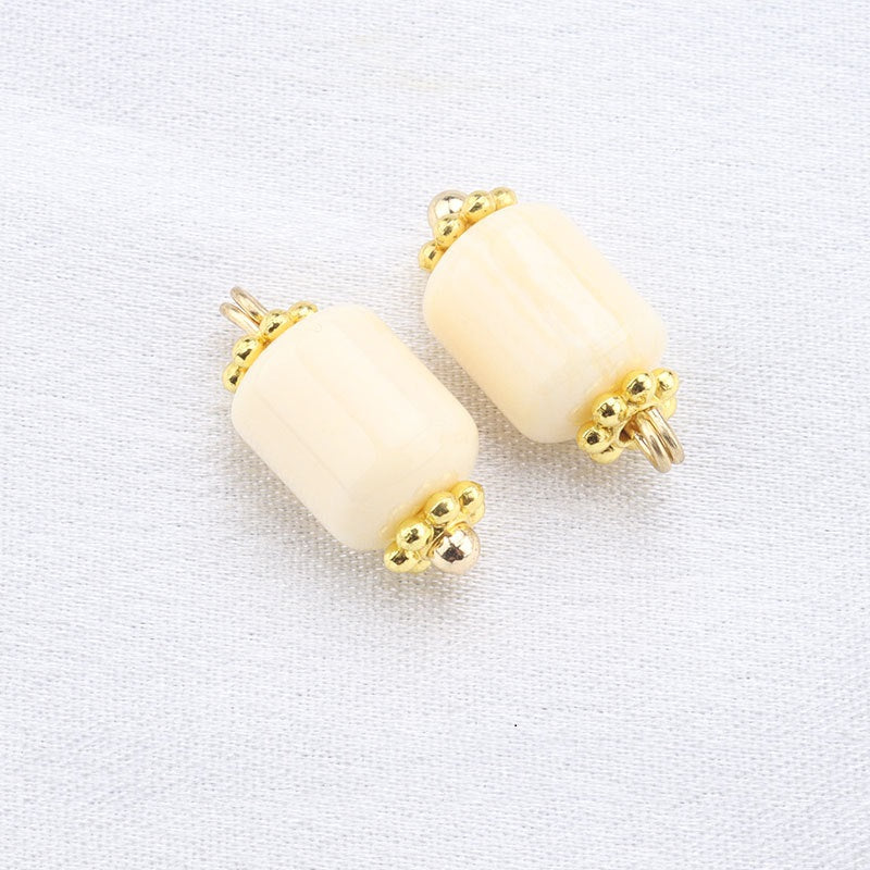 10mm Beige Resin Bead Frog Buttons Gold Studs for Chinese Cheongsam 20pcs