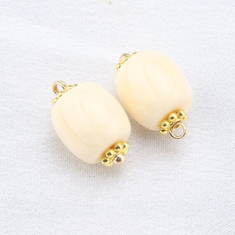 10mm Beige Resin Bead Frog Buttons Gold Studs for Chinese Cheongsam 20pcs