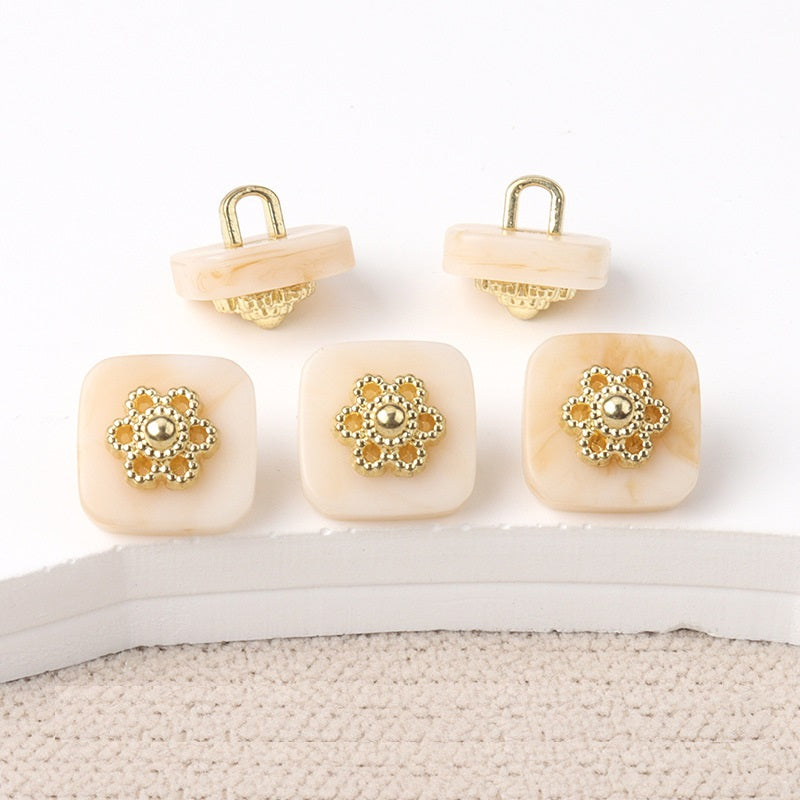 10mm Chinese Style Square Resin Buttons with Metal Shanks 20pcs