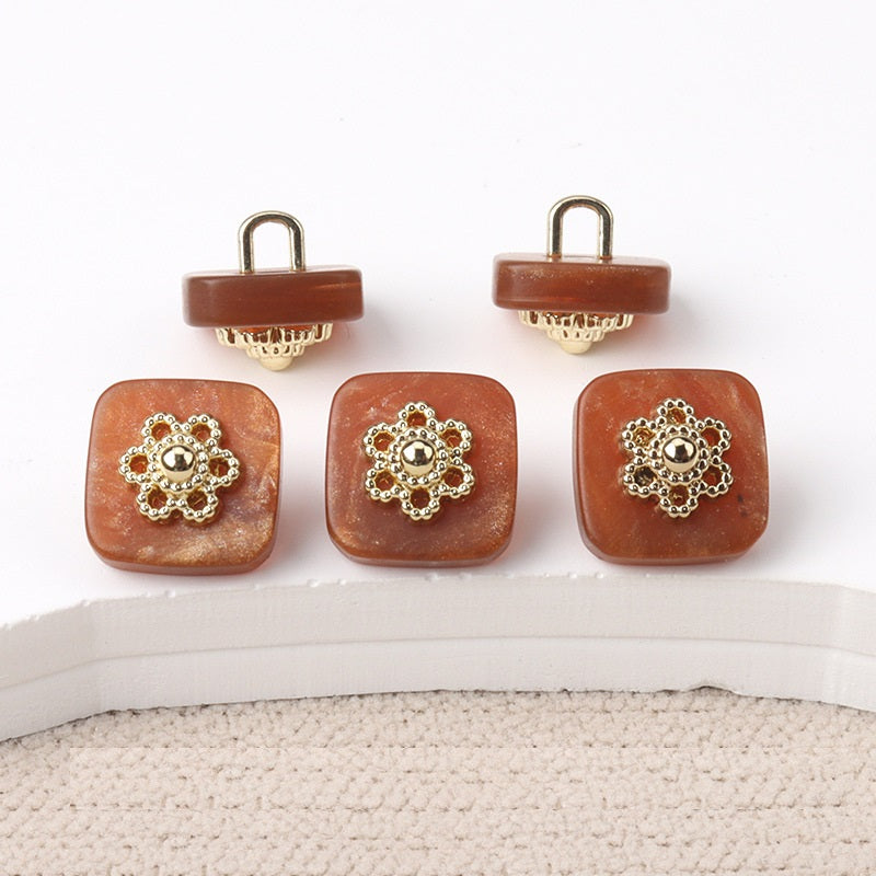 10mm Chinese Style Square Resin Buttons with Metal Shanks 20pcs