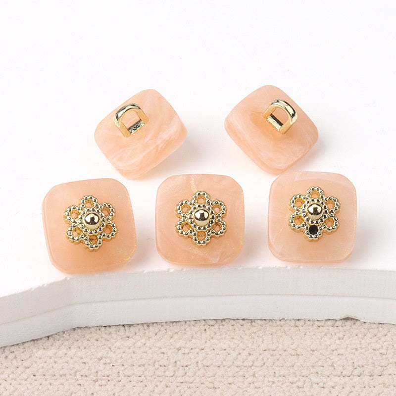 10mm Chinese Style Square Resin Buttons with Metal Shanks 20pcs