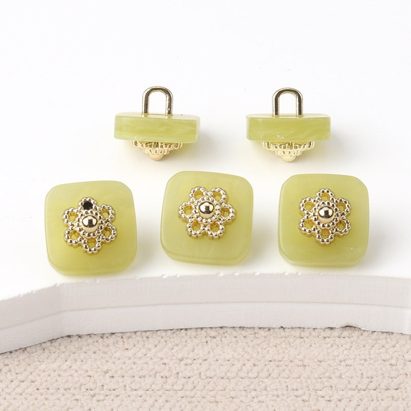 10mm Chinese Style Square Resin Buttons with Metal Shanks 20pcs
