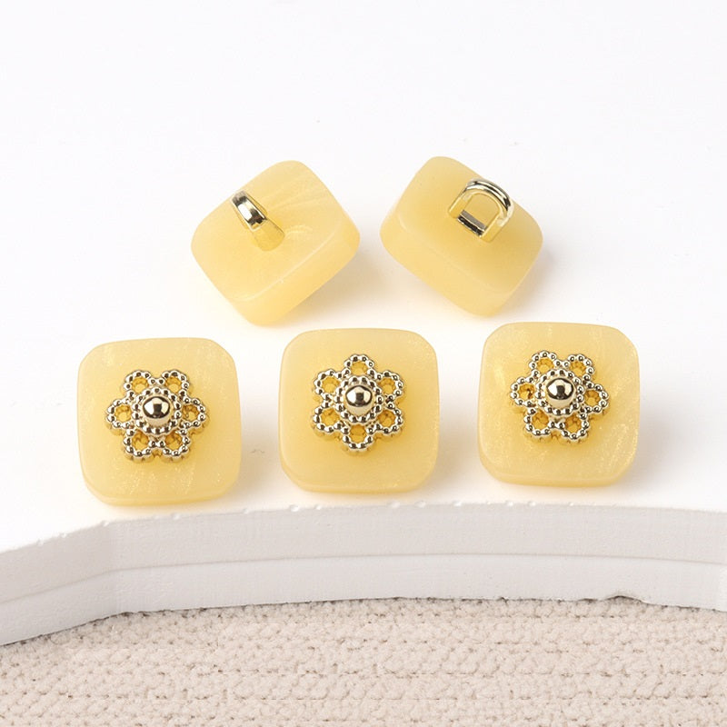 10mm Chinese Style Square Resin Buttons with Metal Shanks 20pcs