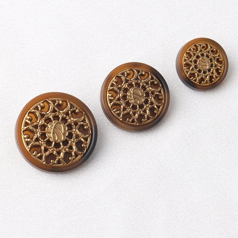 17,5/22,5/25mm Kaffe Färgad Skaft Resin Metall Kombinerade Knappar 15 Pack