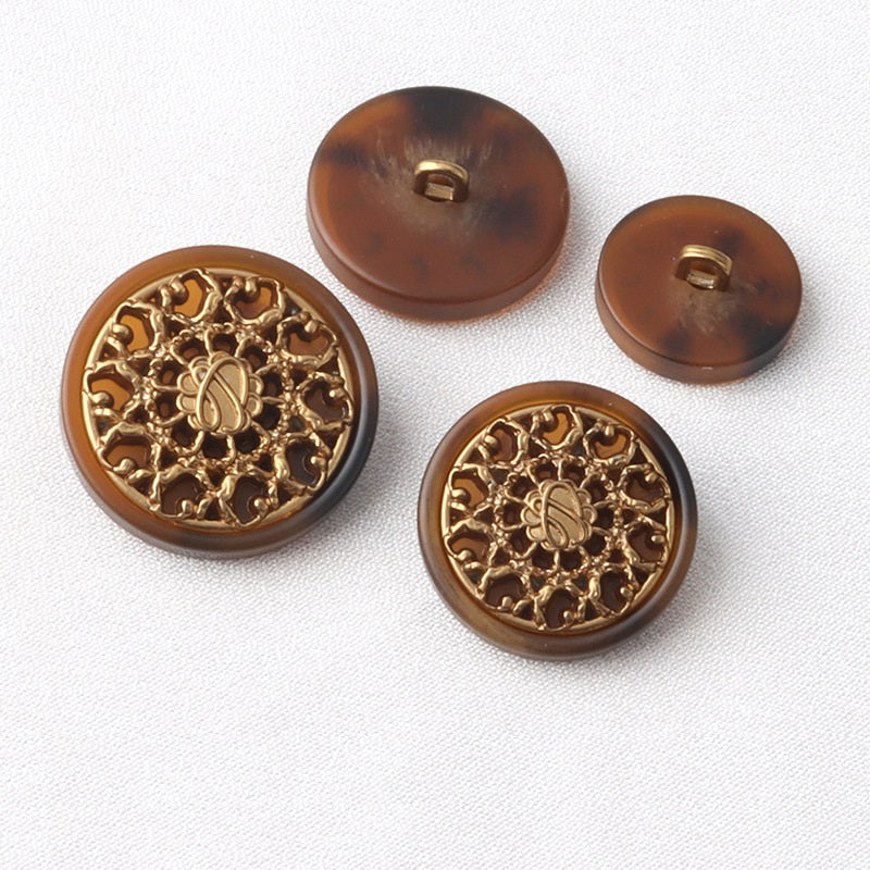 17,5/22,5/25mm Kaffe Färgad Skaft Resin Metall Kombinerade Knappar 15 Pack