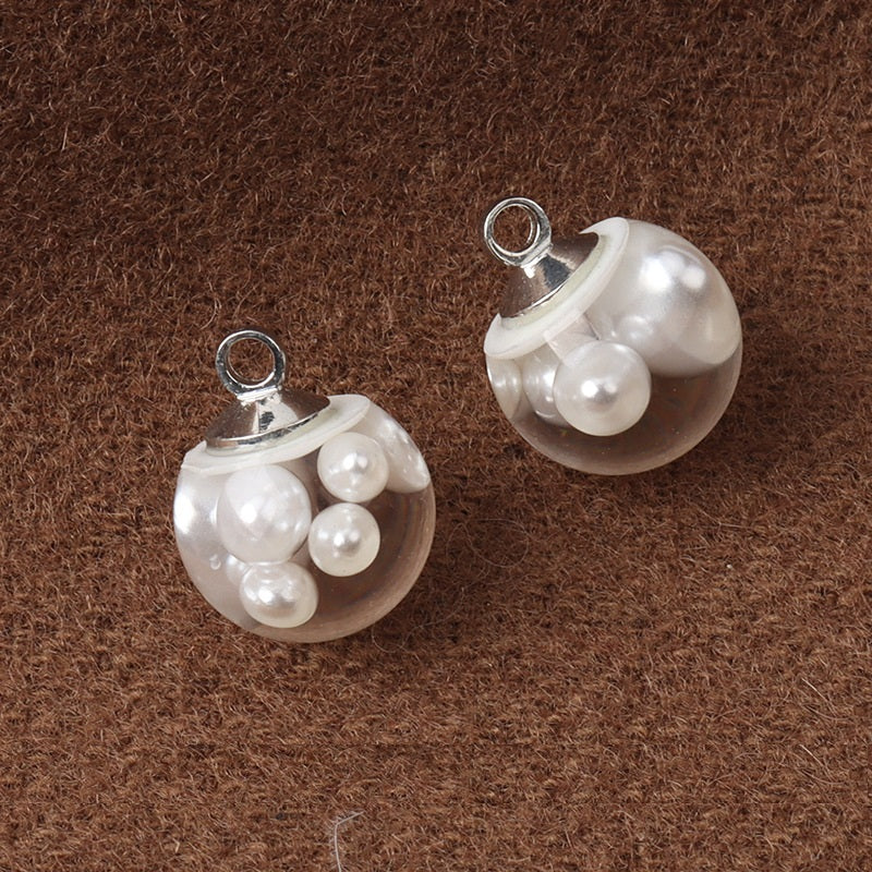 11mm White Resin Mushroom Buttons Inlaid with Pearls for Sweaters and Shirts 6pcs
