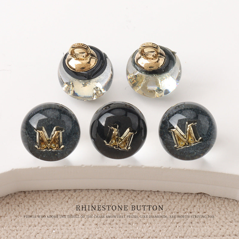 10mm Black White Pink Resin Bead Buttons with Metal Handles Letter D/M