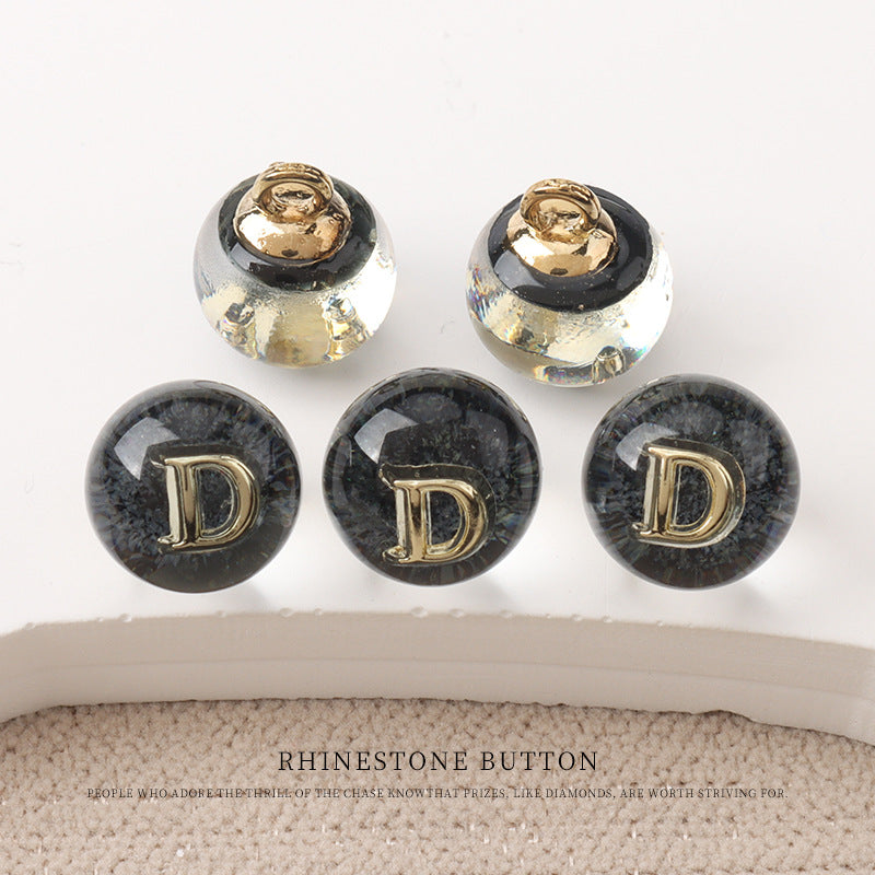 10mm Black White Pink Resin Bead Buttons with Metal Handles Letter D/M