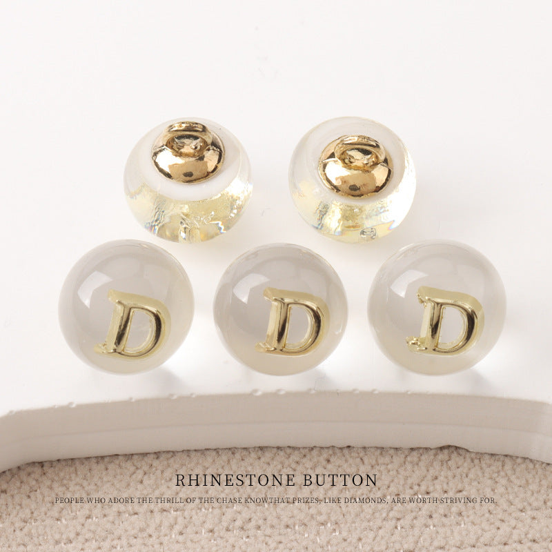10mm Black White Pink Resin Bead Buttons with Metal Handles Letter D/M