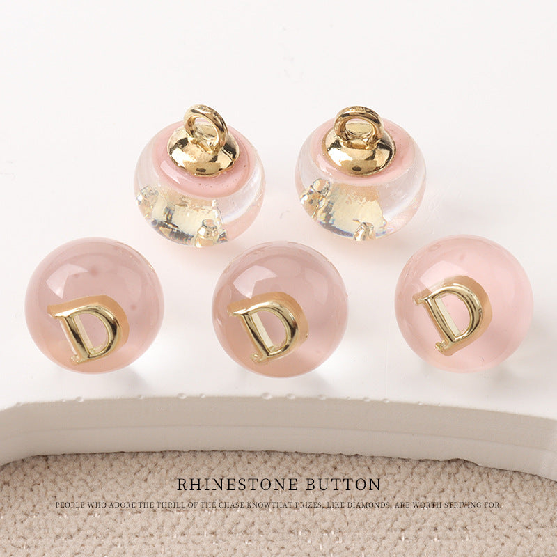 10mm Black White Pink Resin Bead Buttons with Metal Handles Letter D/M