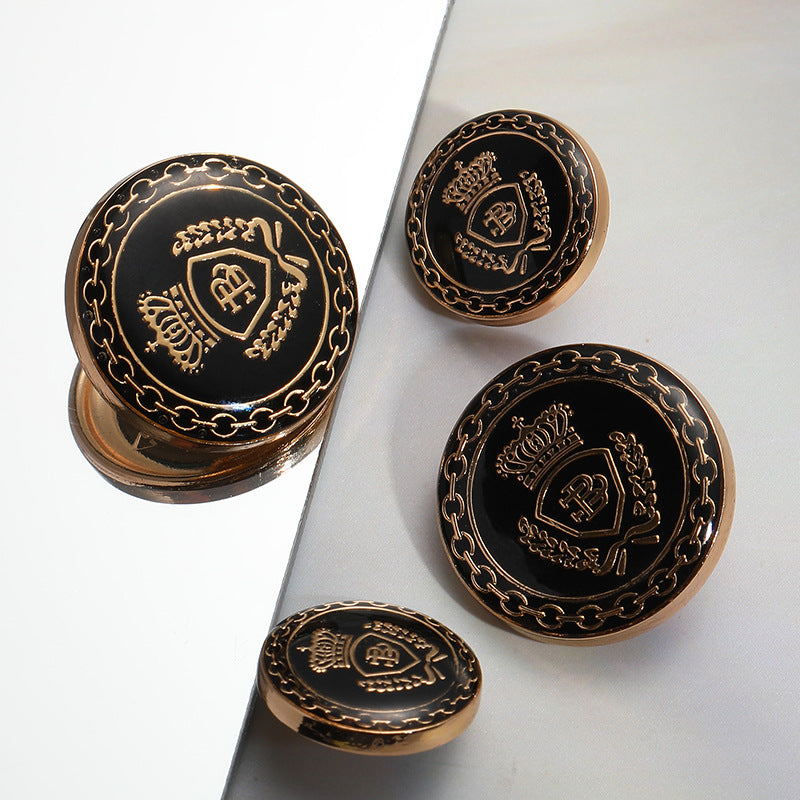 Vintage British College Style Crown Chain Pattern Alloy Jacket Buttons 10pcs - Lots of Buttons