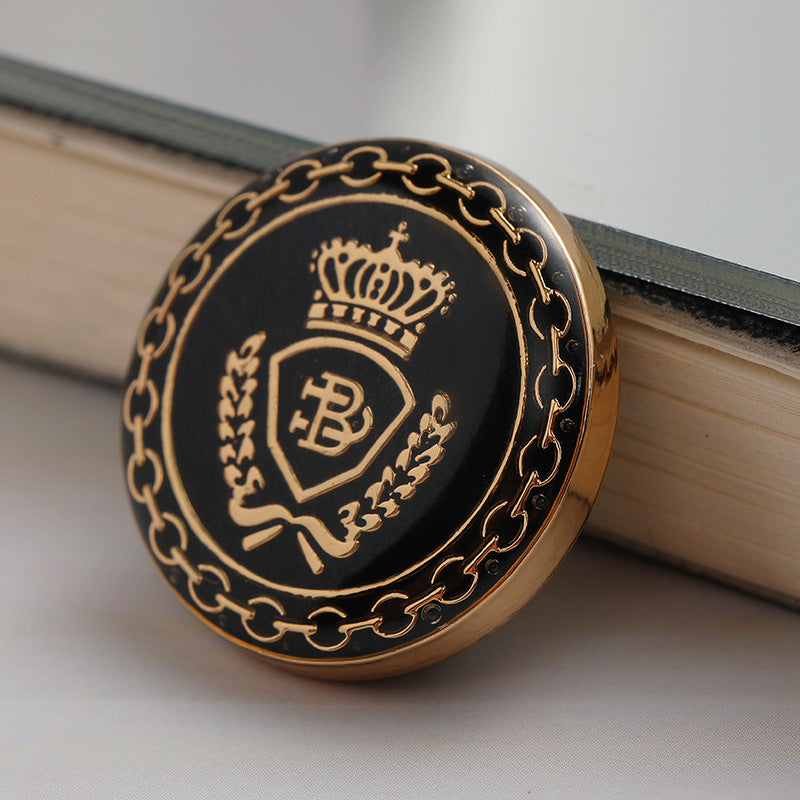 Vintage British College Style Crown Chain Pattern Alloy Jacket Buttons 10pcs - Lots of Buttons